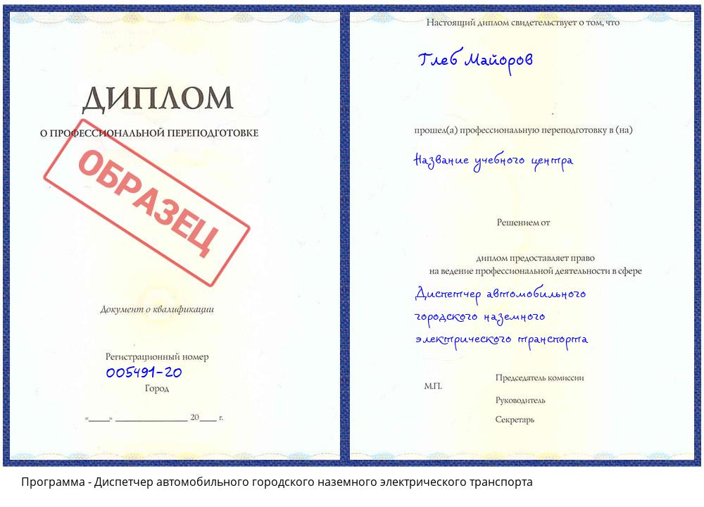 Диспетчер автомобильного городского наземного электрического транспорта Находка