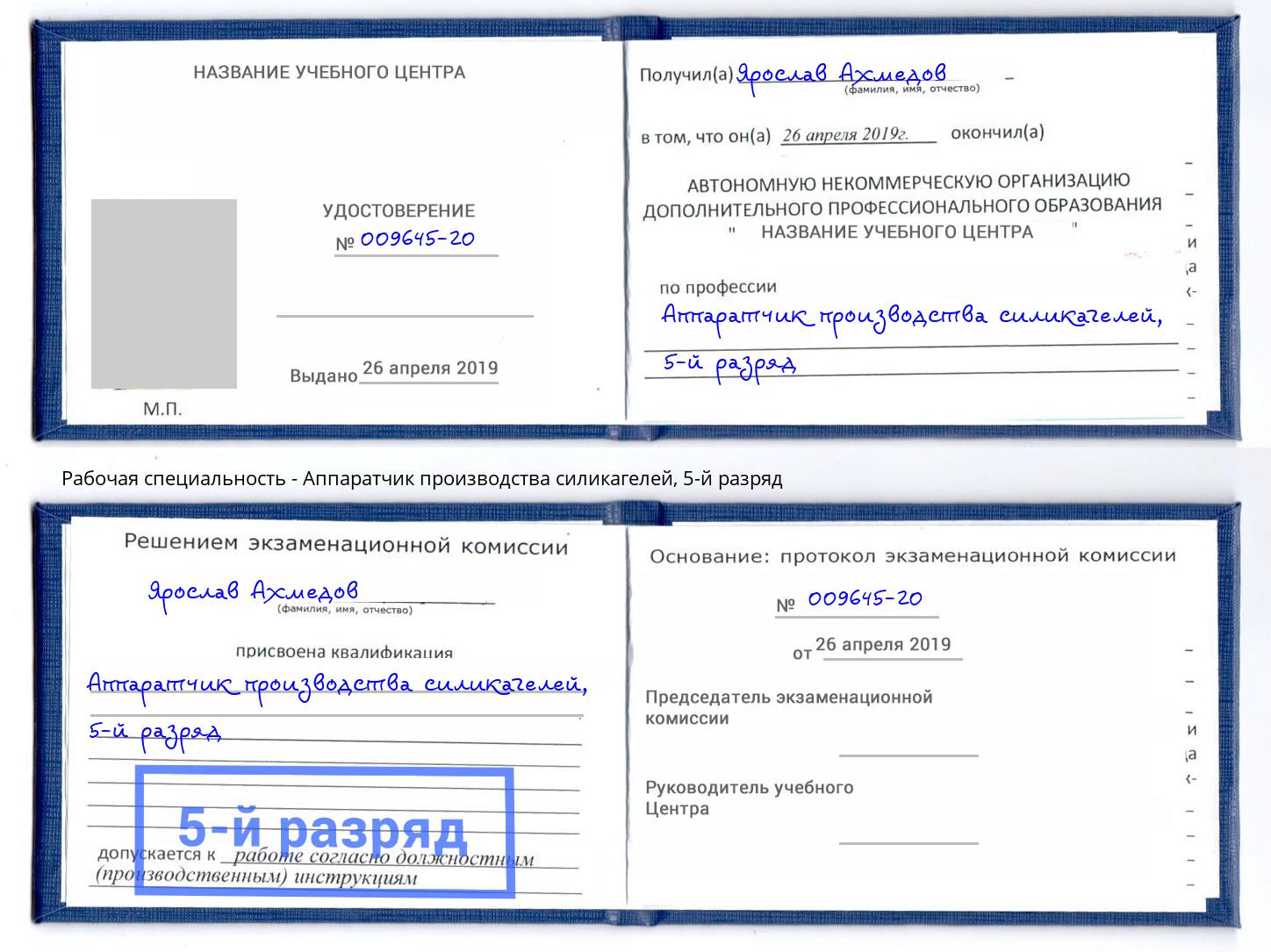корочка 5-й разряд Аппаратчик производства силикагелей Находка