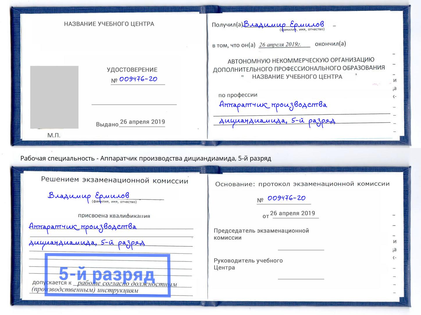 корочка 5-й разряд Аппаратчик производства дициандиамида Находка
