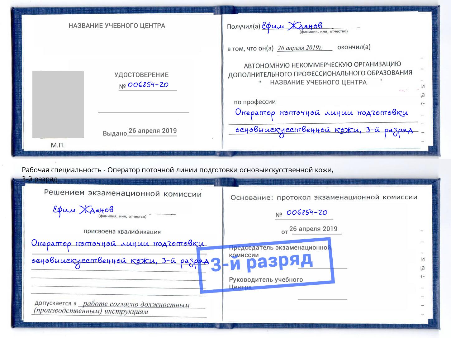 корочка 3-й разряд Оператор поточной линии подготовки основыискусственной кожи Находка