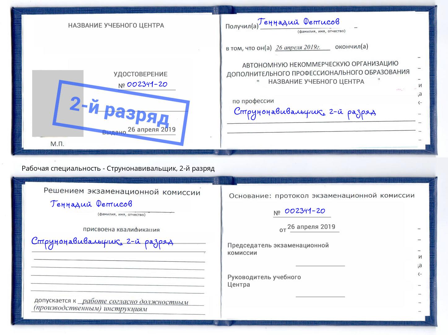 корочка 2-й разряд Струнонавивальщик Находка
