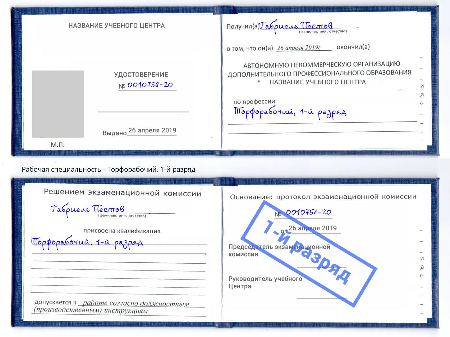 корочка 1-й разряд Торфорабочий Находка