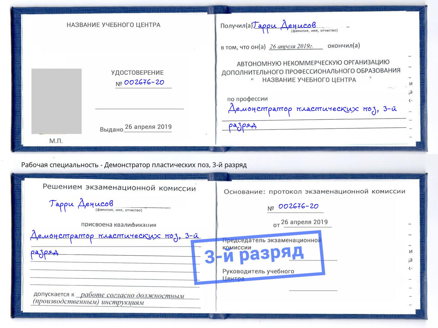 корочка 3-й разряд Демонстратор пластических поз Находка