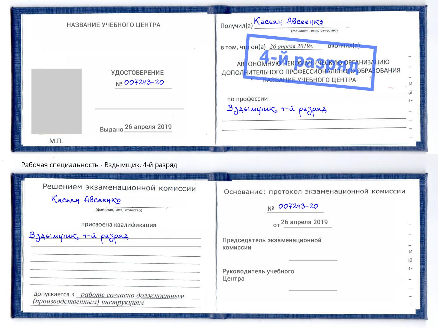 корочка 4-й разряд Вздымщик Находка